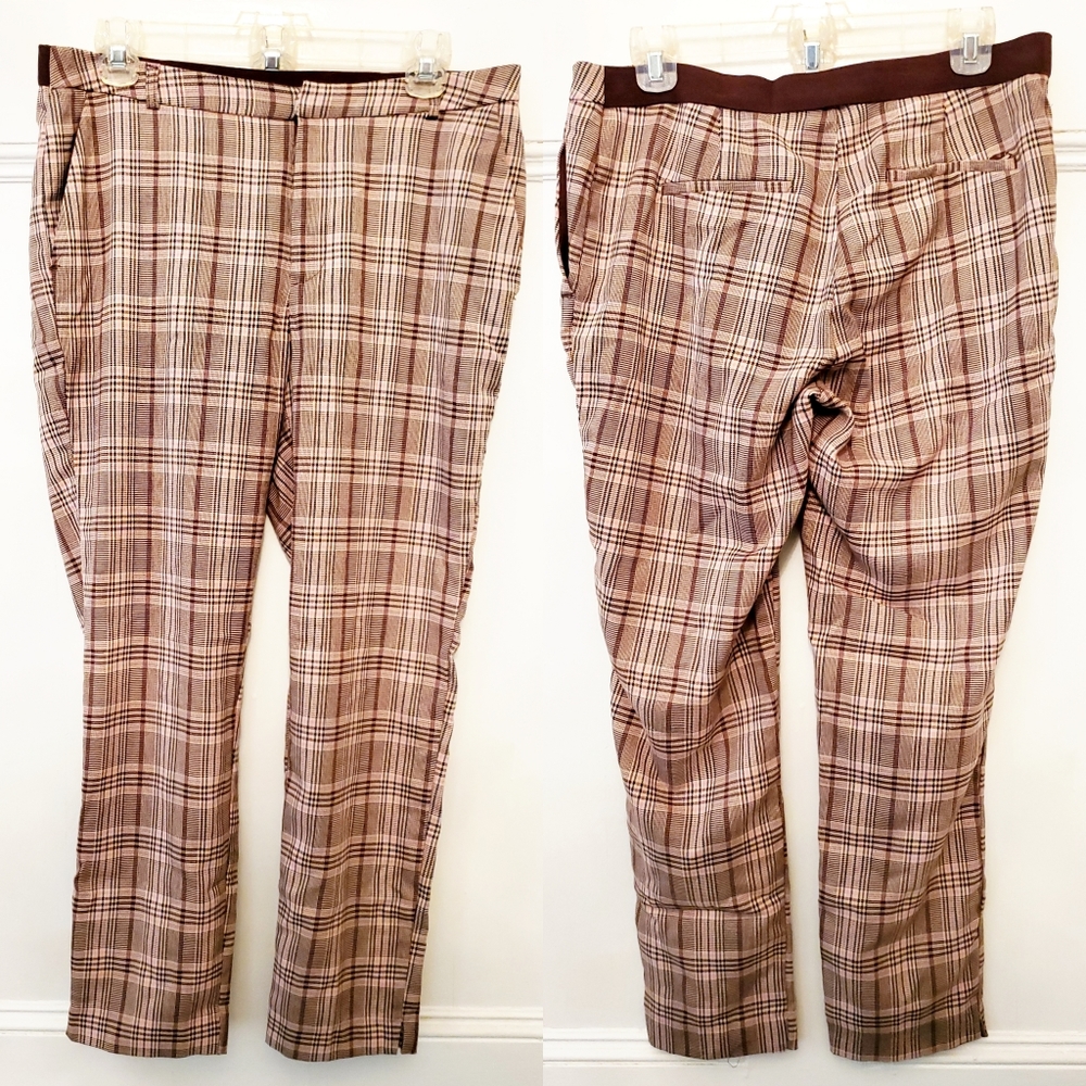 Straight leg plaid pants with pockets